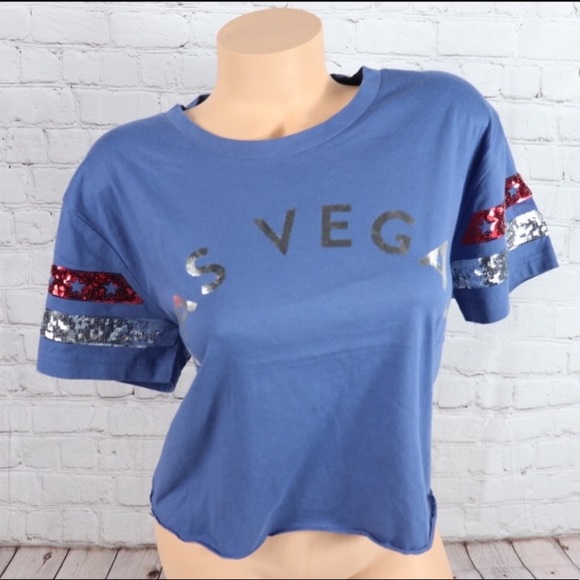 VS Pink Sequin Bling Las Vegas Crop Top Blue